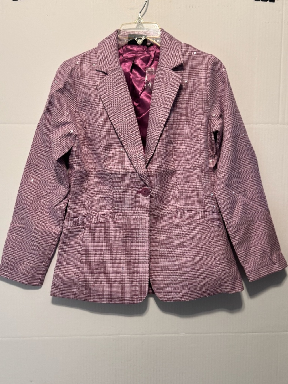 Joan Rivers Red Carpet Orchid Plaid Sequin Blazer XXSP Petite NWT